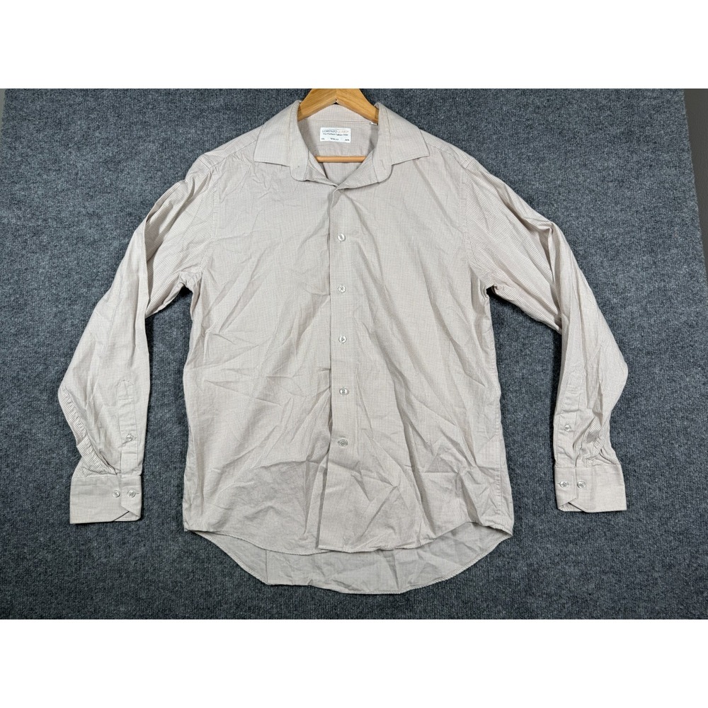 Lorenzo Uomo Perfect Fashion Dress Shirt Mens 16.5 34/35 Beige Check Business